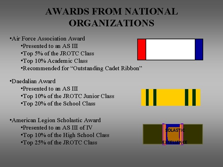AWARDS FROM NATIONAL ORGANIZATIONS • Air Force Association Award • Presented to an AS AWARDS FROM NATIONAL ORGANIZATIONS • Air Force Association Award • Presented to an AS
