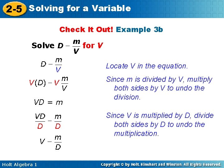 2 -5 Solving for a Variable Check It Out! Example 3 b Solve for