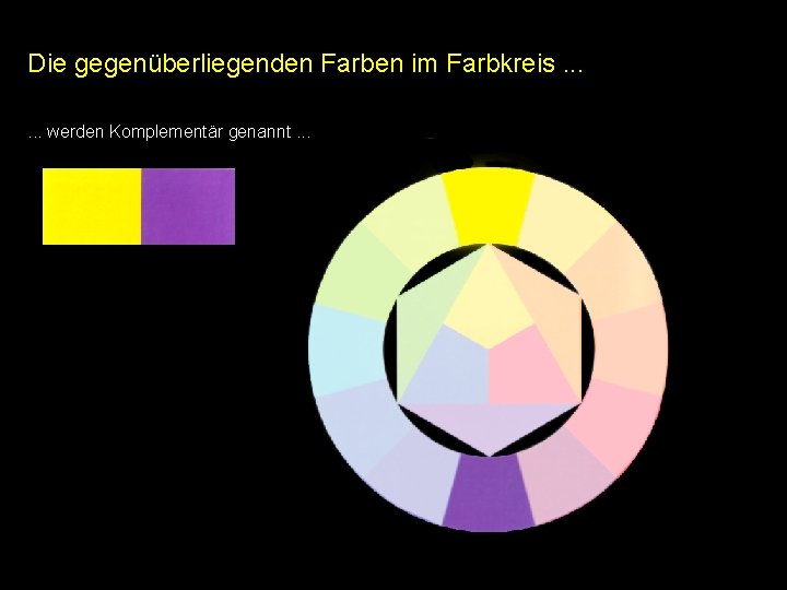 Die gegenüberliegenden Farben im Farbkreis. . . werden Komplementär genannt. . . Die gegenüberliegenden Farben im Farbkreis. . . werden Komplementär genannt. . .