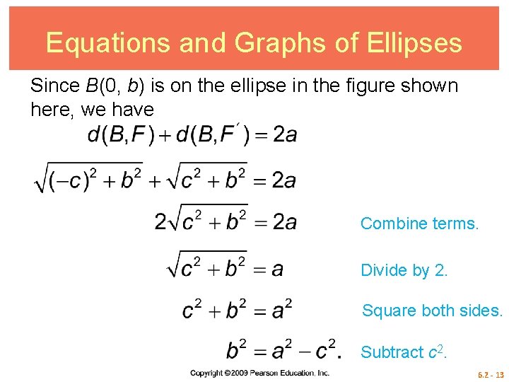 Equations and Graphs of Ellipses Since B(0, b) is on the ellipse in the