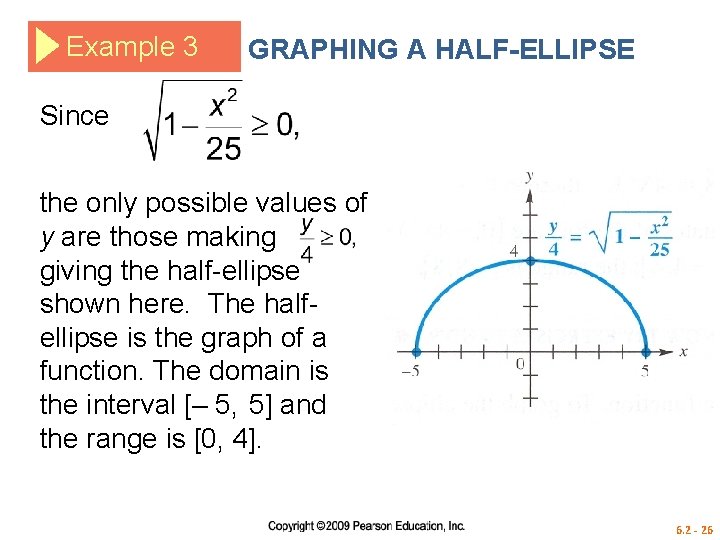 Example 3 GRAPHING A HALF-ELLIPSE Since the only possible values of y are those