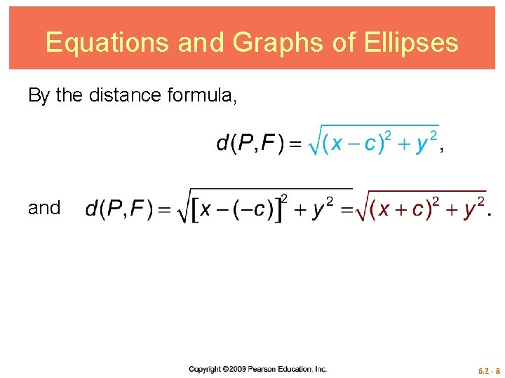 Equations and Graphs of Ellipses By the distance formula, and 6. 2 - 8