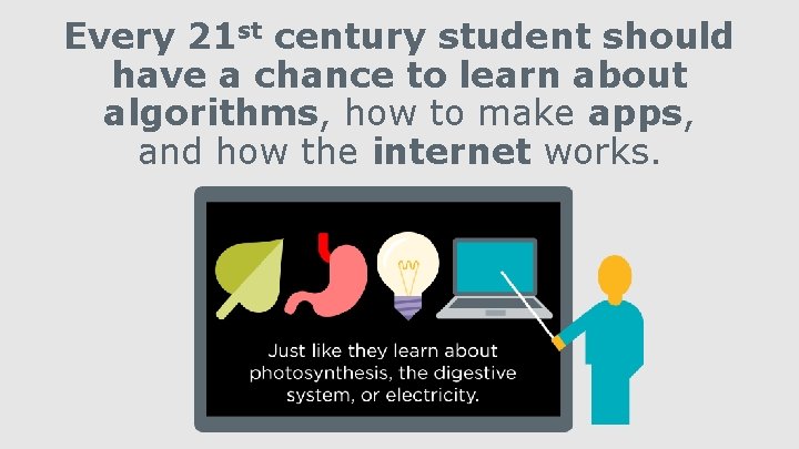 Every 21 st century student should have a chance to learn about algorithms, how