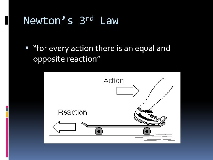 Newton’s 3 rd Law “for every action there is an equal and opposite reaction”