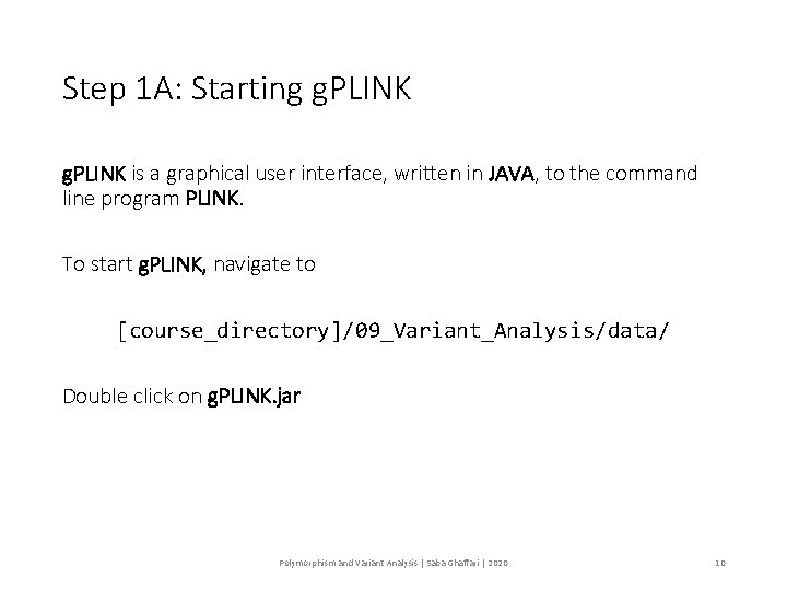 Step 1 A: Starting g. PLINK is a graphical user interface, written in JAVA,