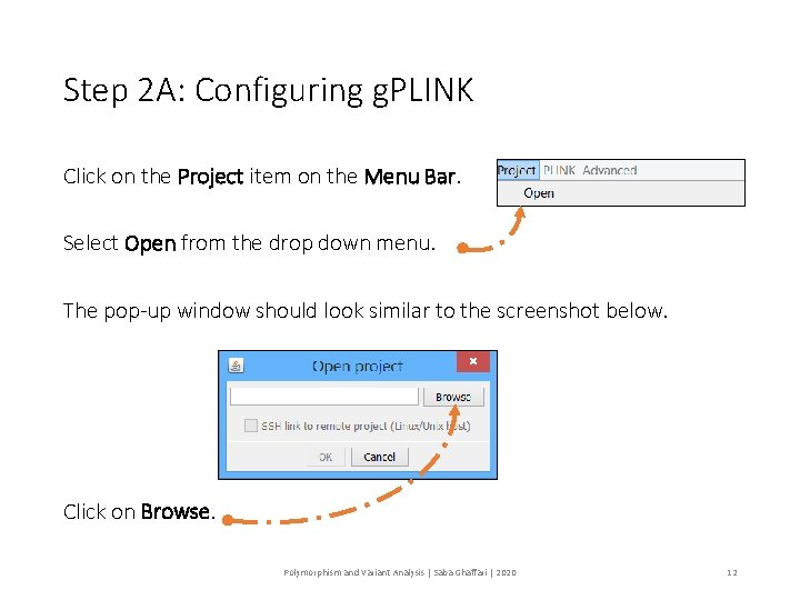 Step 2 A: Configuring g. PLINK Click on the Project item on the Menu