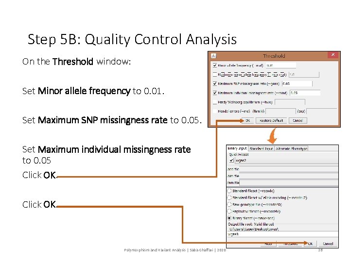 Step 5 B: Quality Control Analysis On the Threshold window: Set Minor allele frequency