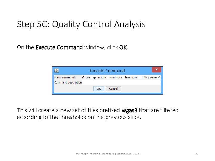 Step 5 C: Quality Control Analysis On the Execute Command window, click OK. This