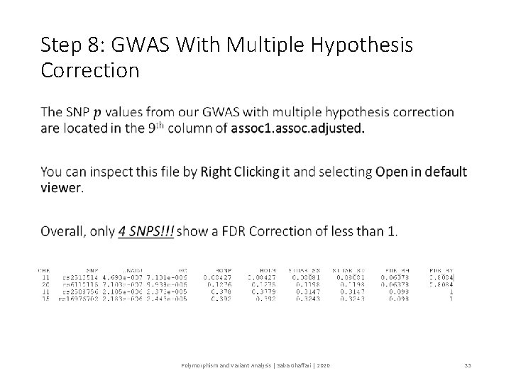 Step 8: GWAS With Multiple Hypothesis Correction • Polymorphism and Variant Analysis | Saba