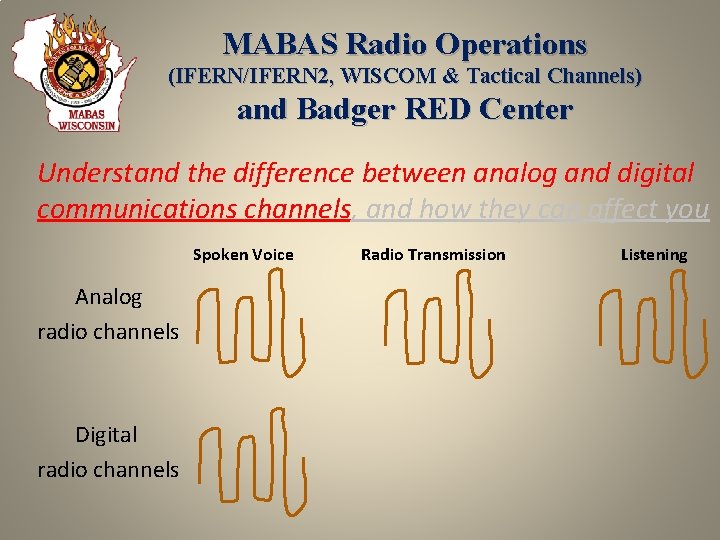 MABAS Radio Operations (IFERN/IFERN 2, WISCOM & Tactical Channels) and Badger RED Center Understand