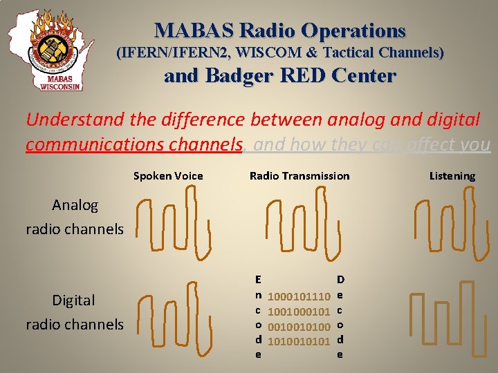 MABAS Radio Operations (IFERN/IFERN 2, WISCOM & Tactical Channels) and Badger RED Center Understand