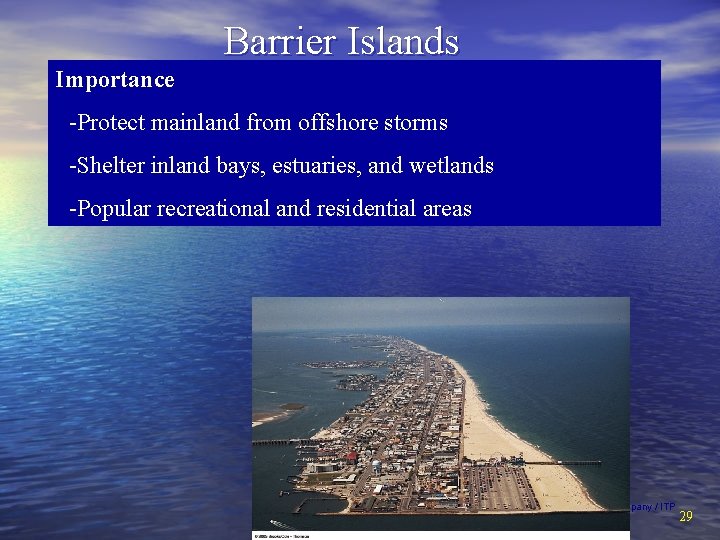 Barrier Islands Importance -Protect mainland from offshore storms -Shelter inland bays, estuaries, and wetlands