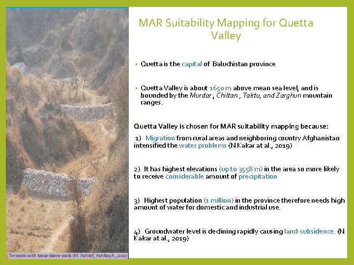 MAR Suitability Mapping for Quetta Valley • Quetta is the capital of Baluchistan province