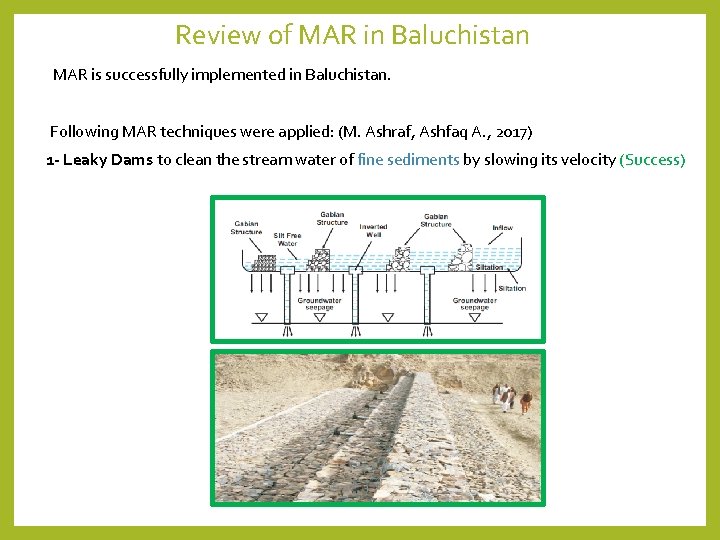 Review of MAR in Baluchistan MAR is successfully implemented in Baluchistan. Following MAR techniques