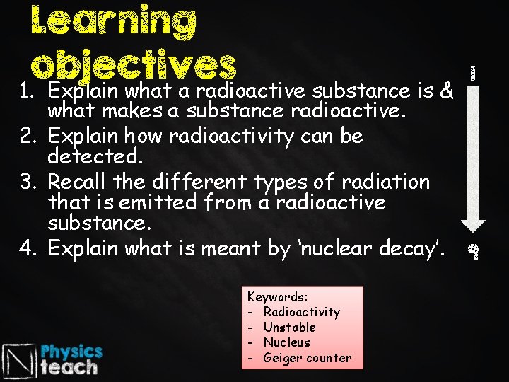 Learning objectives 1. Explain what a radioactive substance is & what makes a substance