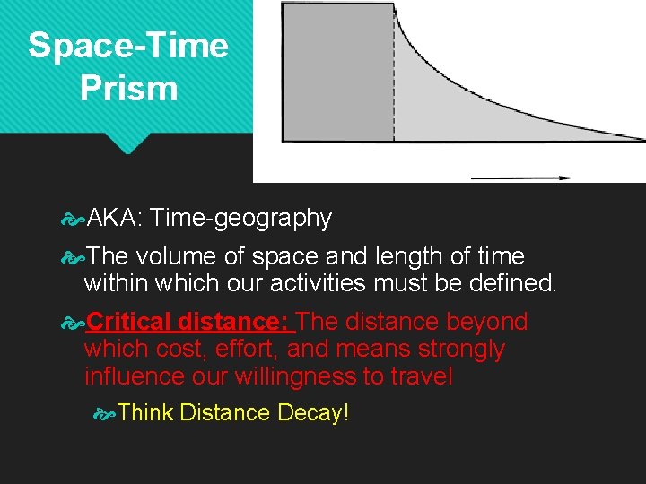 Space-Time Prism AKA: Time-geography The volume of space and length of time within which