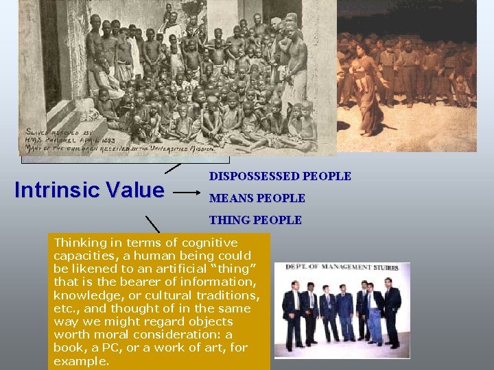 MORAL AGENTS Intrinsic Value DISPOSSESSED PEOPLE MEANS PEOPLE THING PEOPLE Thinking in terms of