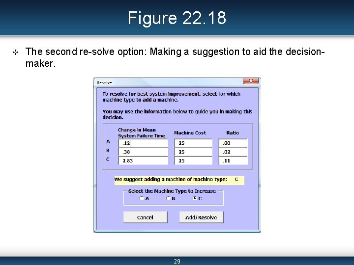 Figure 22. 18 v The second re-solve option: Making a suggestion to aid the