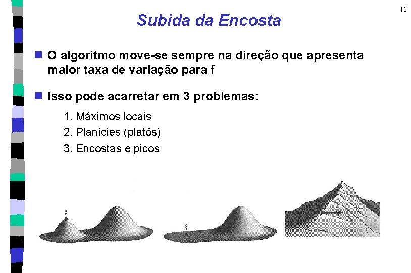 Subida da Encosta n O algoritmo move-se sempre na direção que apresenta maior taxa