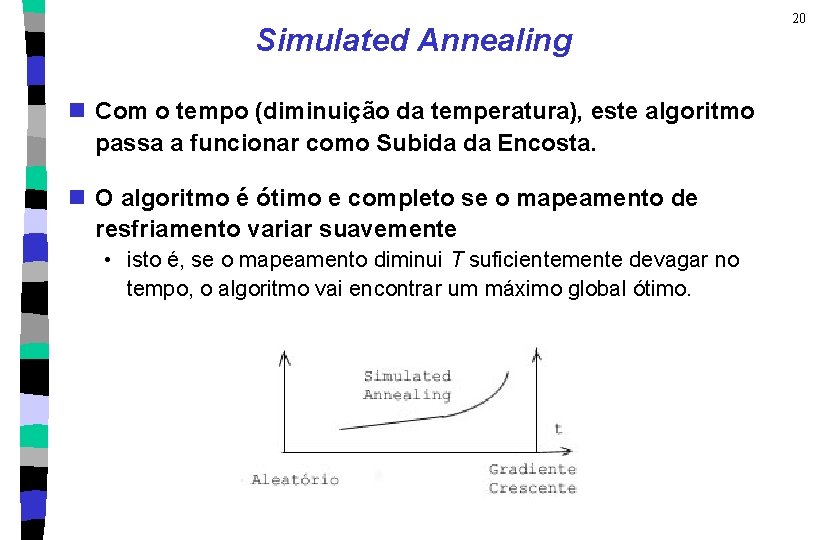 Simulated Annealing n Com o tempo (diminuição da temperatura), este algoritmo passa a funcionar