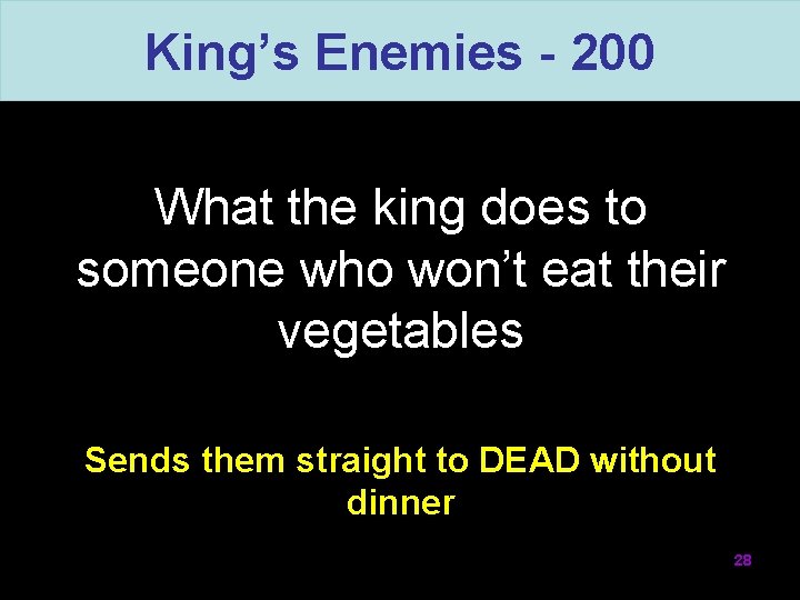 King’s Enemies - 200 What the king does to someone who won’t eat their