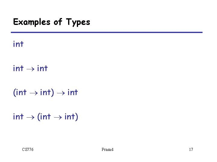 Examples of Types int ® int (int ® int) ® int ® (int ®