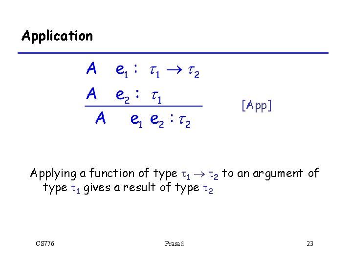 Application [App] Applying a function of type t 1 ® t 2 to an
