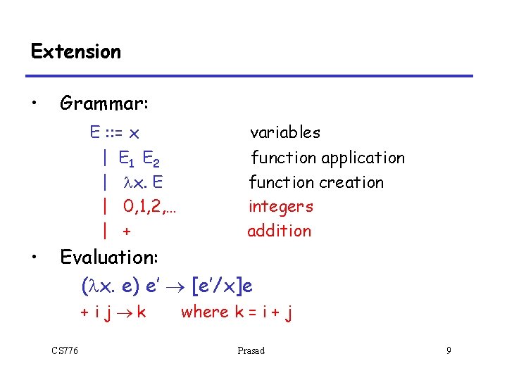 Extension • Grammar: E : : = x | E 1 E 2 |