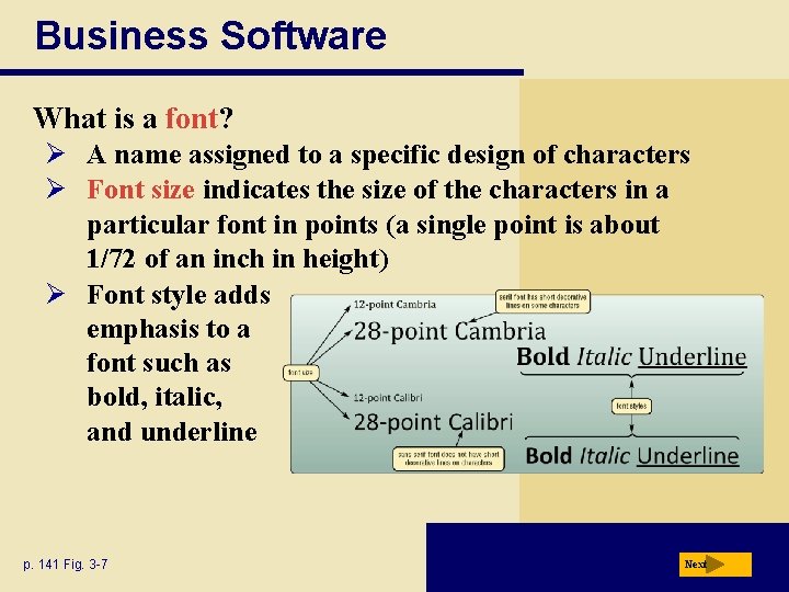 Business Software What is a font? Ø A name assigned to a specific design