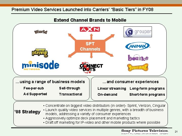 Premium Video Services Launched into Carriers’ “Basic Tiers” in FY 08 Extend Channel Brands