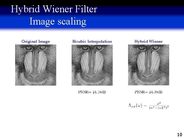 Hybrid Wiener Filter Image scaling Original Image Bicubic Interpolation Hybrid Wiener 10 