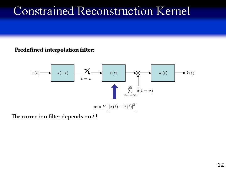 Constrained Reconstruction Kernel Predefined interpolation filter: The correction filter depends on t ! 12