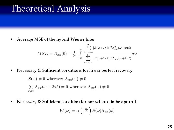 Theoretical Analysis • Average MSE of the hybrid Wiener filter • Necessary & Sufficient