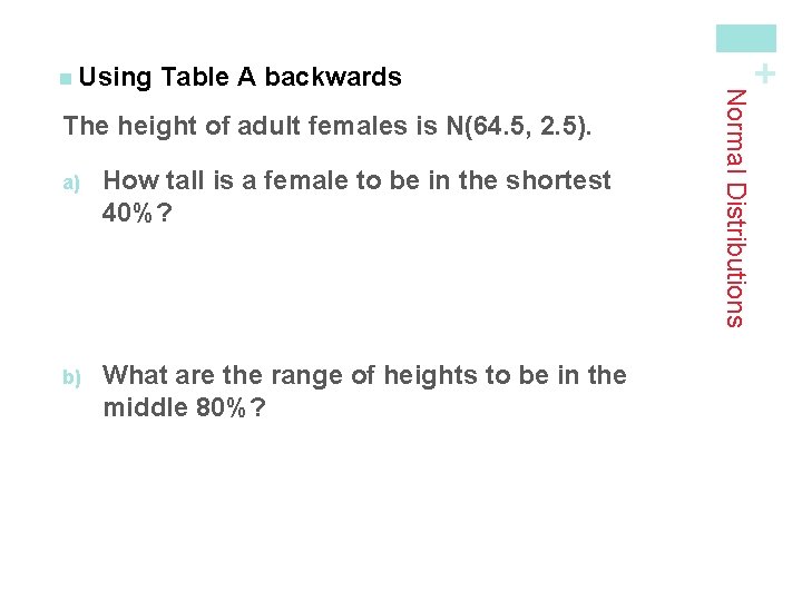 The height of adult females is N(64. 5, 2. 5). a) How tall is The height of adult females is N(64. 5, 2. 5). a) How tall is