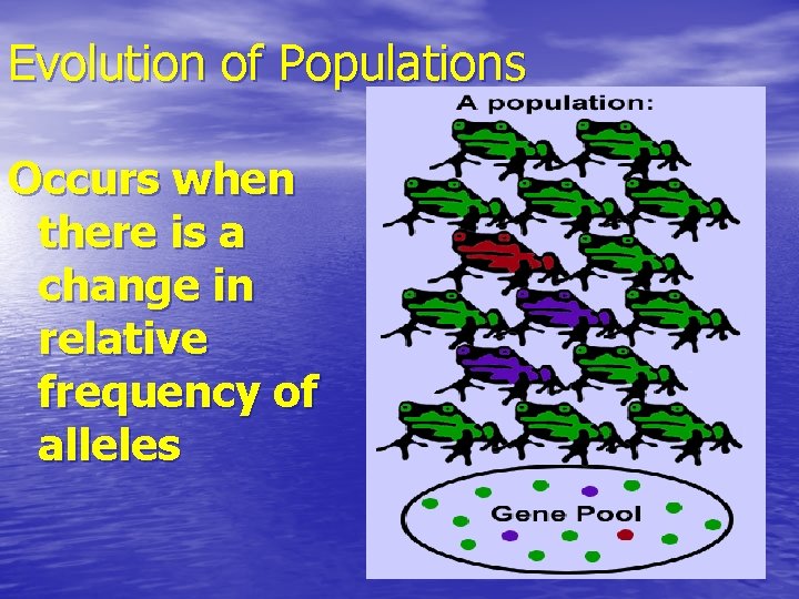 Evolution of Populations Occurs when there is a change in relative frequency of alleles