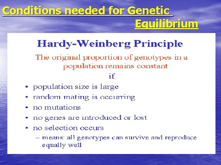 Conditions needed for Genetic Equilibrium 