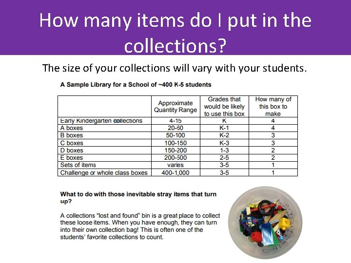 How many items do I put in the collections? The size of your collections