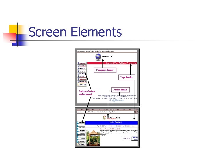 Screen Elements Company Banner Page header Button selection and renamed Footer details 