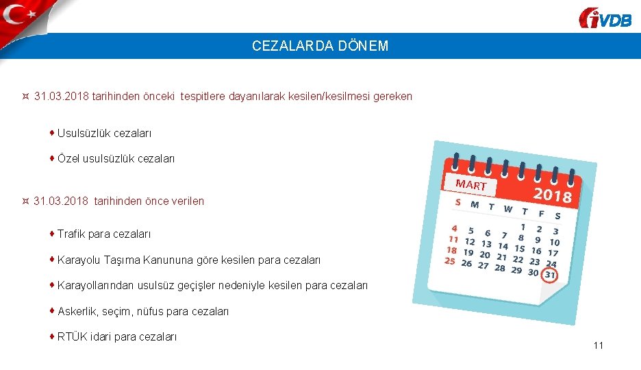 VDB CEZALARDA DÖNEM 31. 03. 2018 tarihinden önceki tespitlere dayanılarak kesilen/kesilmesi gereken Usulsüzlük cezaları