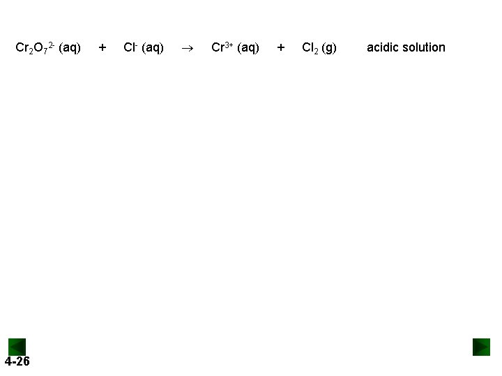 Cr 2 O 72 - (aq) 4 -26 + Cl- (aq) Cr 3+ (aq)