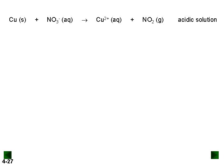 Cu (s) 4 -27 + NO 3 - (aq) Cu 2+ (aq) + NO