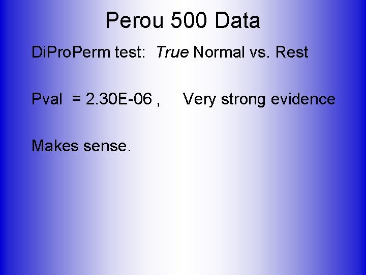 Perou 500 Data Di. Pro. Perm test: True Normal vs. Rest Pval = 2.