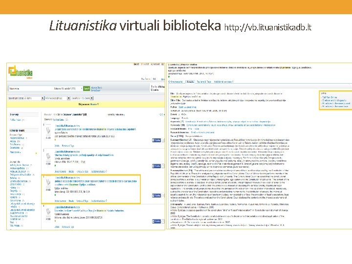 Lituanistika virtuali biblioteka http: //vb. lituanistikadb. lt 