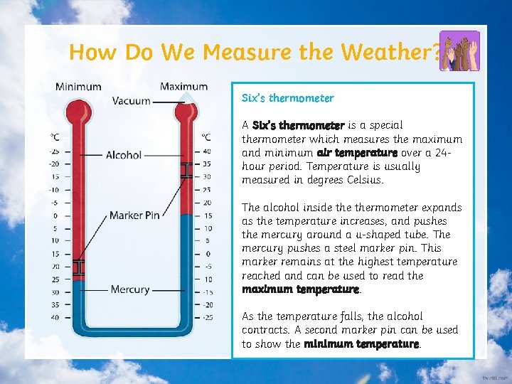 How Do We Measure the Weather? Six’s thermometer A Six’s thermometer is a special
