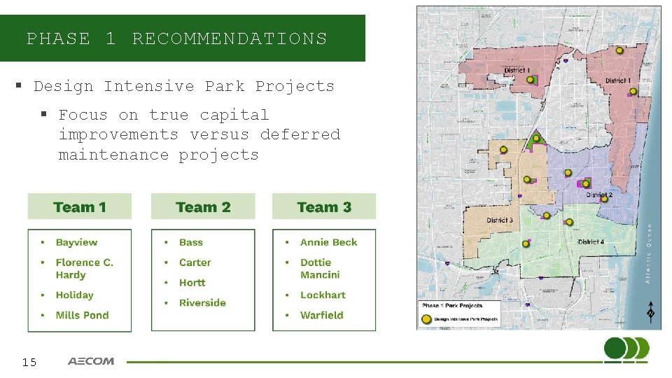 PHASE 1 RECOMMENDATIONS § Design Intensive Park Projects § Focus on true capital improvements