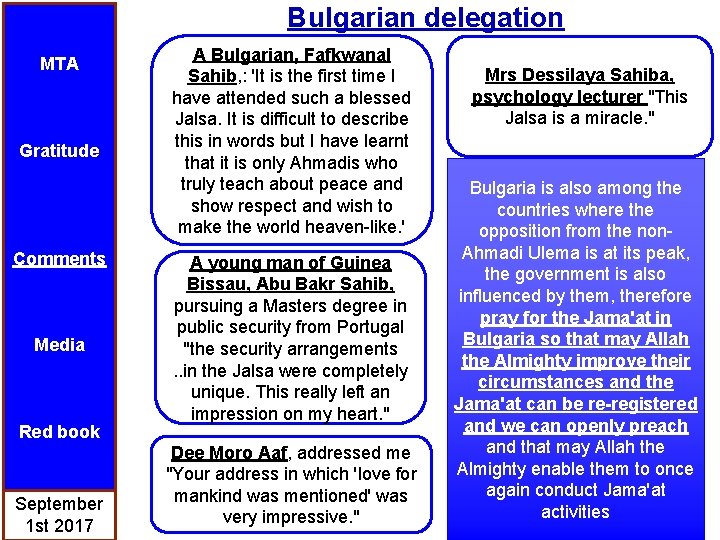 Bulgarian delegation MTA Gratitude Comments Media Red book September 1 st 2017 A Bulgarian,