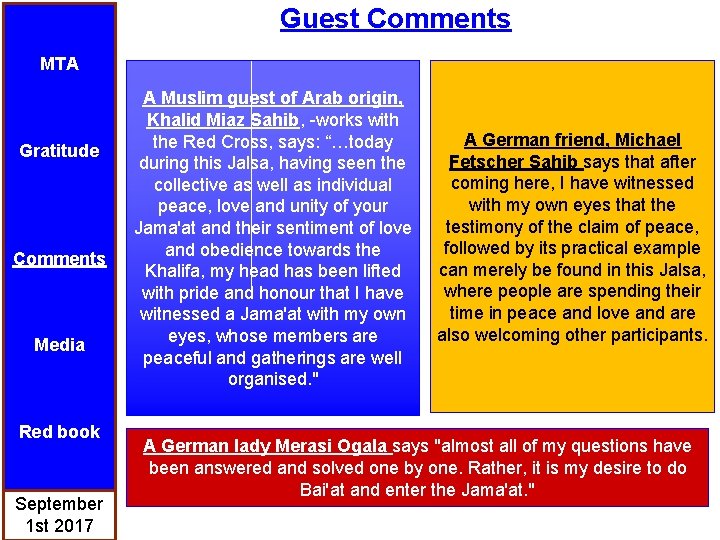 Guest Comments MTA Gratitude Comments Media Red book September 1 st 2017 A Muslim