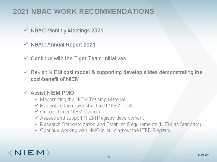 2021 NBAC WORK RECOMMENDATIONS ü NBAC Monthly Meetings 2021 ü NBAC Annual Report 2021