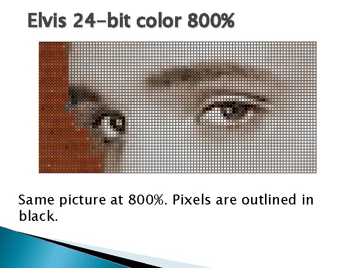 Elvis 24 -bit color 800% Same picture at 800%. Pixels are outlined in black.