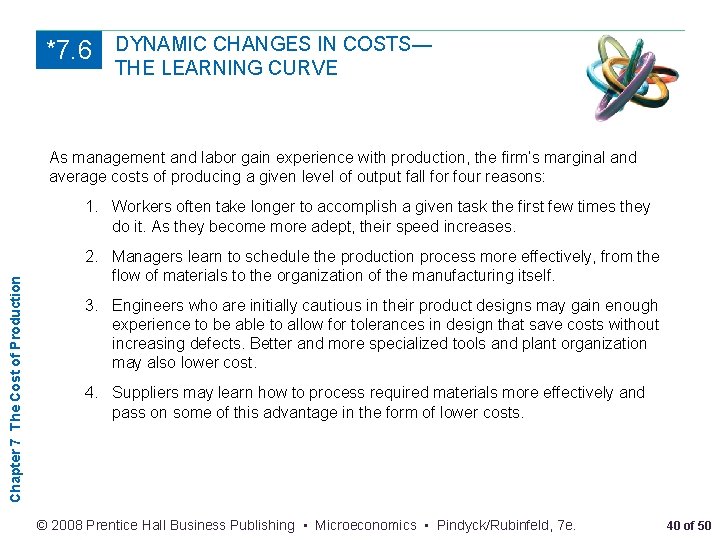 *7. 6 DYNAMIC CHANGES IN COSTS— THE LEARNING CURVE As management and labor gain